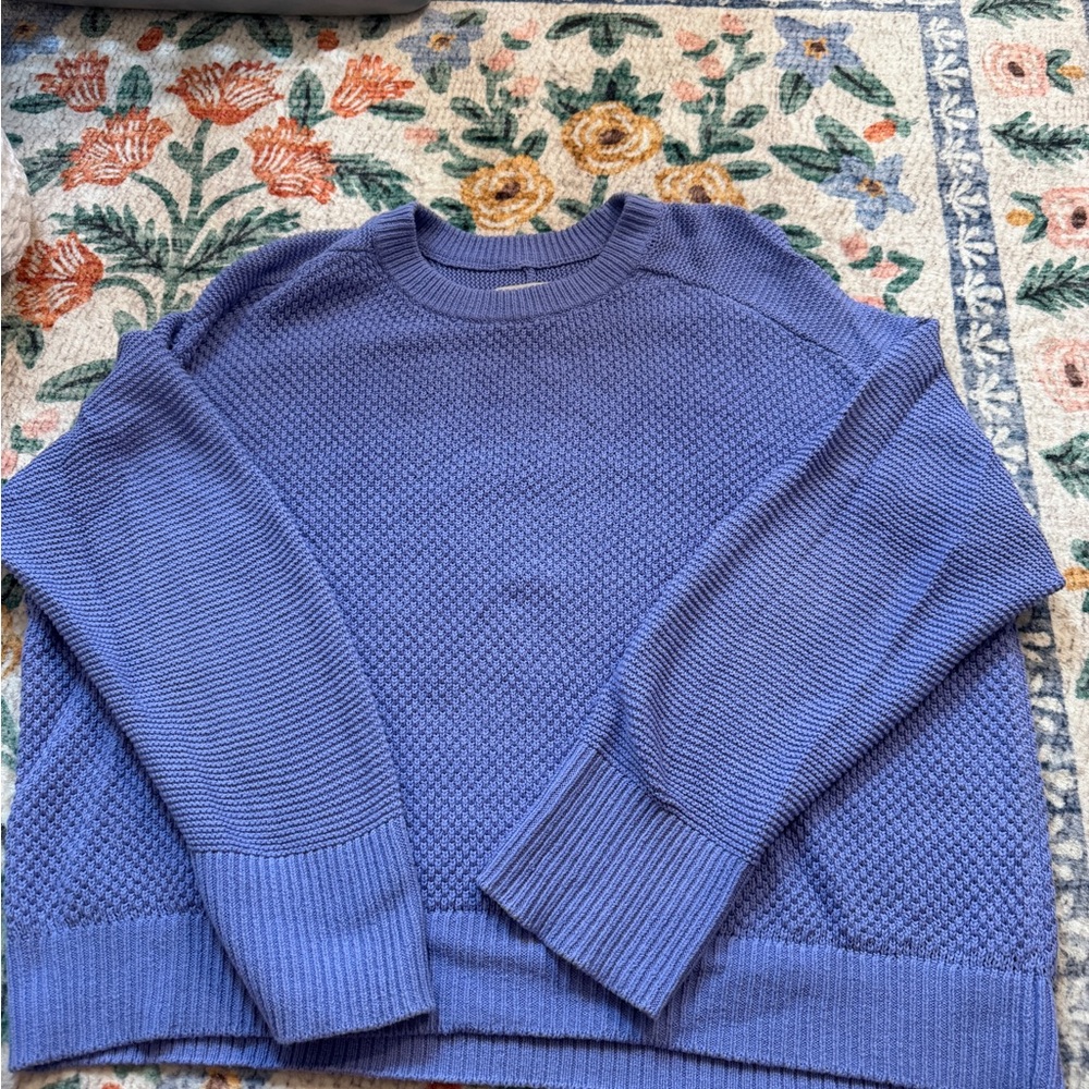 LOFT Blue Crewneck Sweater with Textured Knit